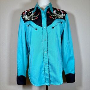 Scully Horseshoe & Roses Snap Up Embroidered Western Shirt Size Medium
